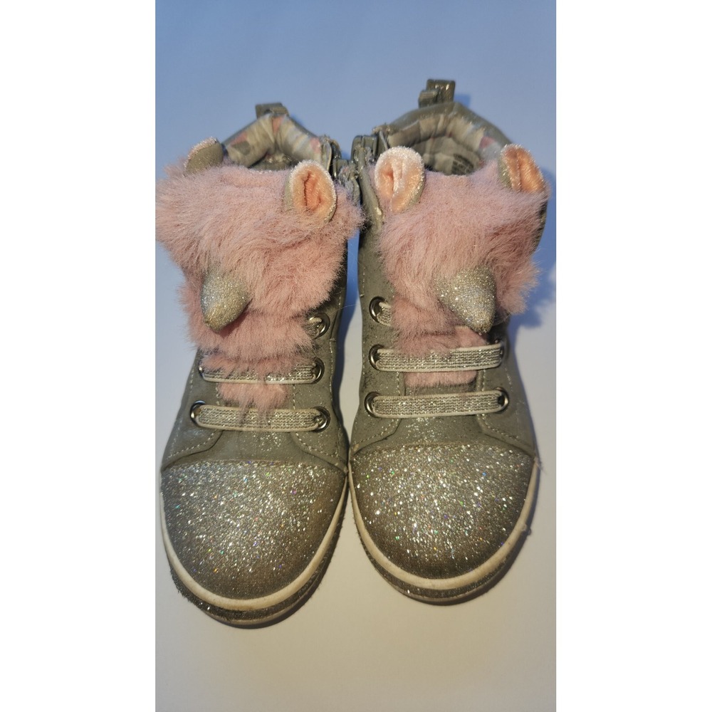 Wonder Nation Athletic Critter High-Top Girl Unicorn Sneaker Sz 9 Silver/Pink